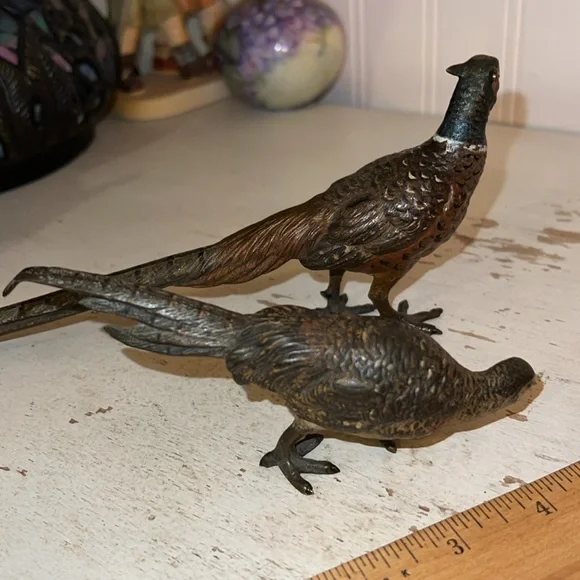 Antique cold painted bronze quail bird figurines Austrian